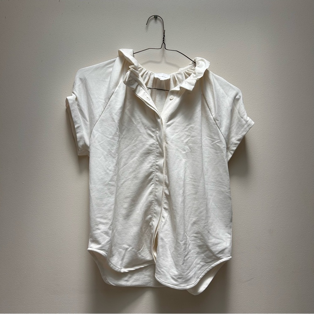 Anthropologie White Ruffle Collar Blouse